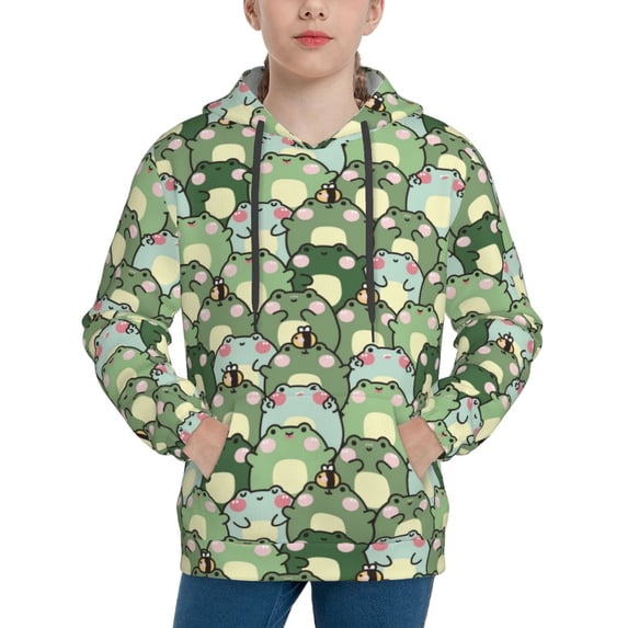 Lsque Cute Frog Patten Youth Hoodie Sweatshirt Pullover with Kangaroo Pocket Boys and Girls Hoodie Warm Hoodie for Kids-Medium