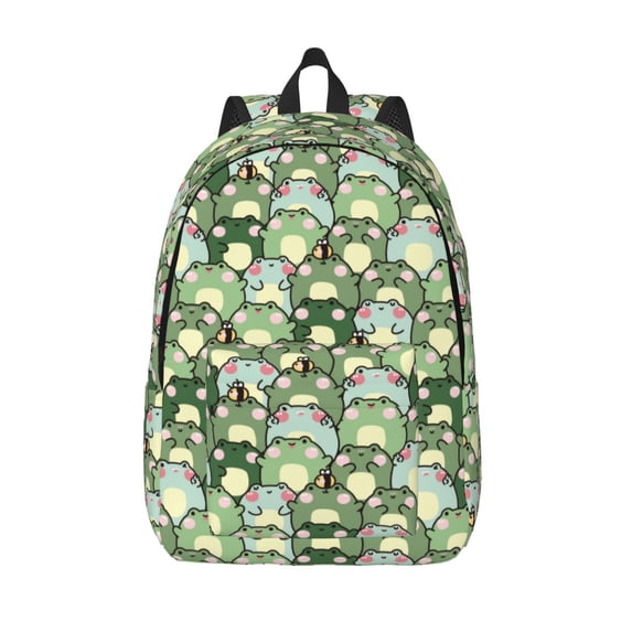 Lsque Cute Frog Pattern Canvas Daypack, Durable Backpack, High-quality Versatile Backpack,Vintage Compact Backpack-Medium