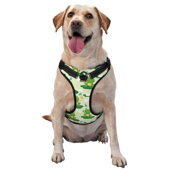 Lsque Cute Frog1 Dog Harness, No-Pull Pet Harness with 2 Leash Clips, Adjustable Soft Padded Dog Vest with Easy Control Handle for Large Dogs-X-Large