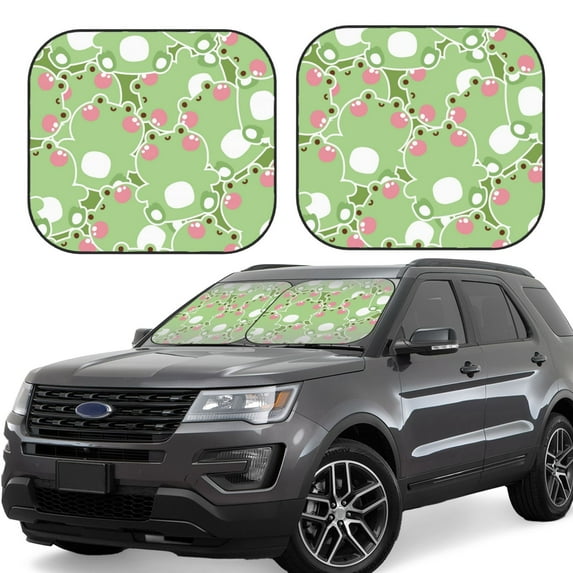 Lsque Cute Frog2 2 PCS Windshield Sun Shade | CarFoldable Window Covers | Car Accessories Reflect UV for Universal Cars SUV Truck | Large