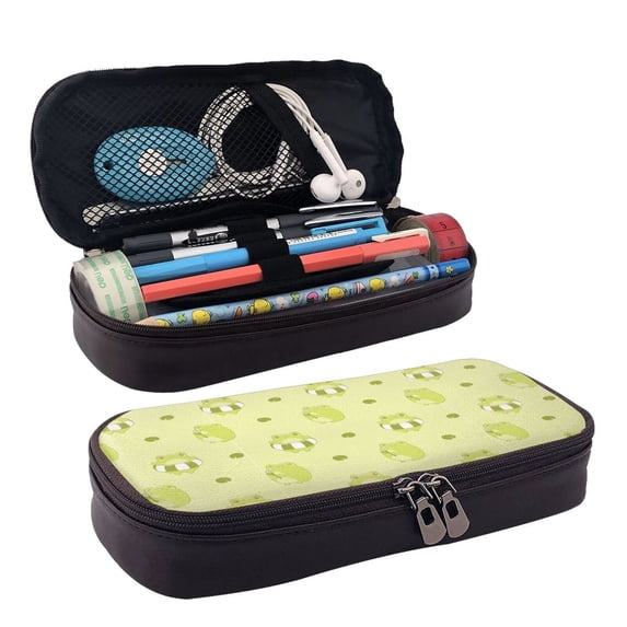 Lsque Cute Frog3 Printed Big Capacity PU Leather Pencil Case Large Pencil Pouch Stationery Pen Bag Pencil Holder for Teen