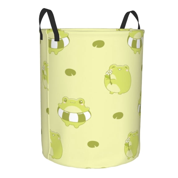Lsque Cute Frog3 pattern Laundry Hamper Basket, Tall Woven Rope Hamper Basket for Clothes, Lightweight Storage Basket, Collapsible Waterproof-Small