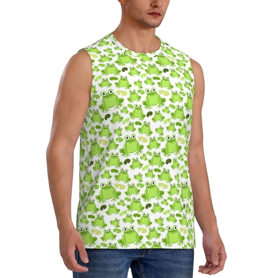 Lsque Cute Frogs Print Men's Cotton Blend Sleeveless Muscle Shirts (S-3XL)- Moisture Wicking, Odor Protection, UPF 30+,Small