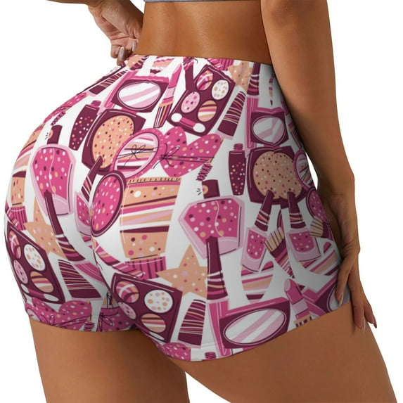 Lsque Cute Girl Pattern High Waisted Biker Shorts for Women-Tummy Control Fitness Athletic Workout Running Yoga Gym Shorts,Moisture-Wicking-Medium