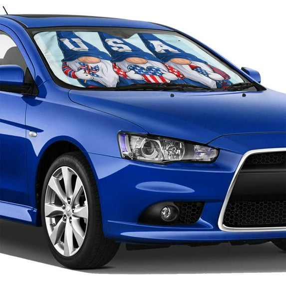 Lsque Cute Gnomes in USA Car Windshield Sun Shade | Accordion Folding Style Auto Shade for Car Truck SUV Van | Blocks UV Rays Sun Visor Protector | Medium