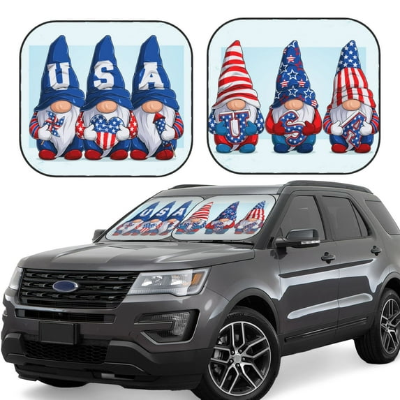 Lsque Cute Gnomes in USA1 2 PCS Windshield Sun Shade | CarFoldable Window Covers | Car Accessories Reflect UV for Universal Cars SUV Truck | Small