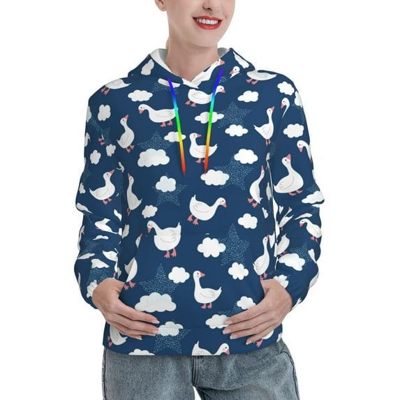Lsque Cute Goose On Blue Sky Pattern Casual Women's Hoodie,Hooded Sweatshirt with Kangaroo Pocket,Pullover Hoodie with Eye-catching Drawstrings-X-Large