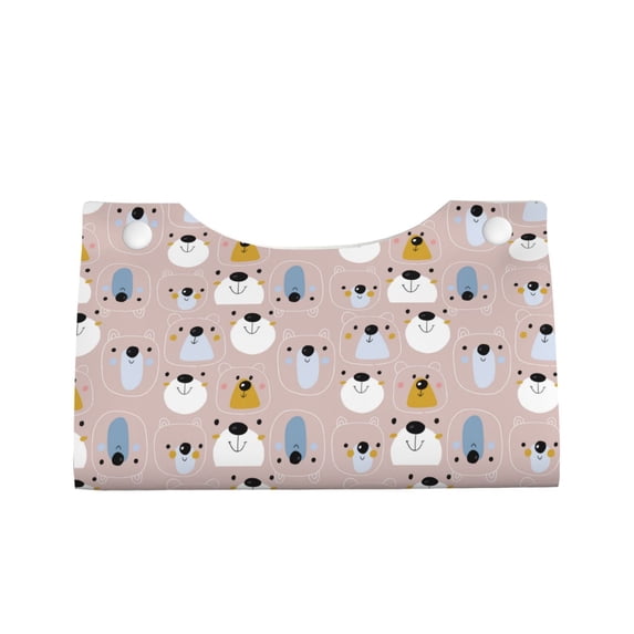 Lsque Cute Hand Drawn Bear Printed Long Tissue Box Cover Holder, Facial Paper Organizer Dispenser,Triangle with Bottom Belt, PVC Leather Decorative Organizer
