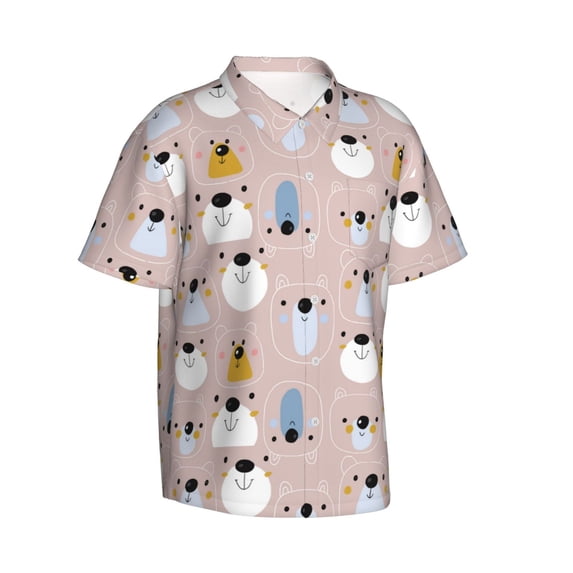 Lsque Cute Hand Drawn Bear pattern Hawaiian Shirt for Men, Unisex Summer Beach Casual Short Sleeve Button Down Shirts-XX-Large