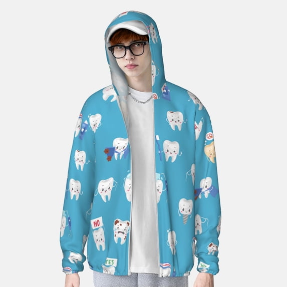 Lsque Cute Healthy Teeth UPF 50+ Lightweight Sun Protection Men's Women's Long Sleeve Shirt, Hoodie Performance -Small