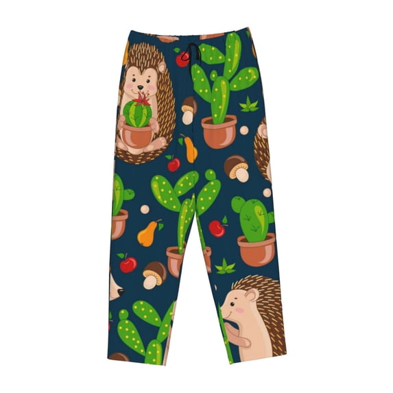 Lsque Cute Hedgehogs Cactus Blue Print Women's Pajama Pants, Lounge Pant - Comfortable Home Wear,Elastic Waistband, Stylish Design-XX-Large