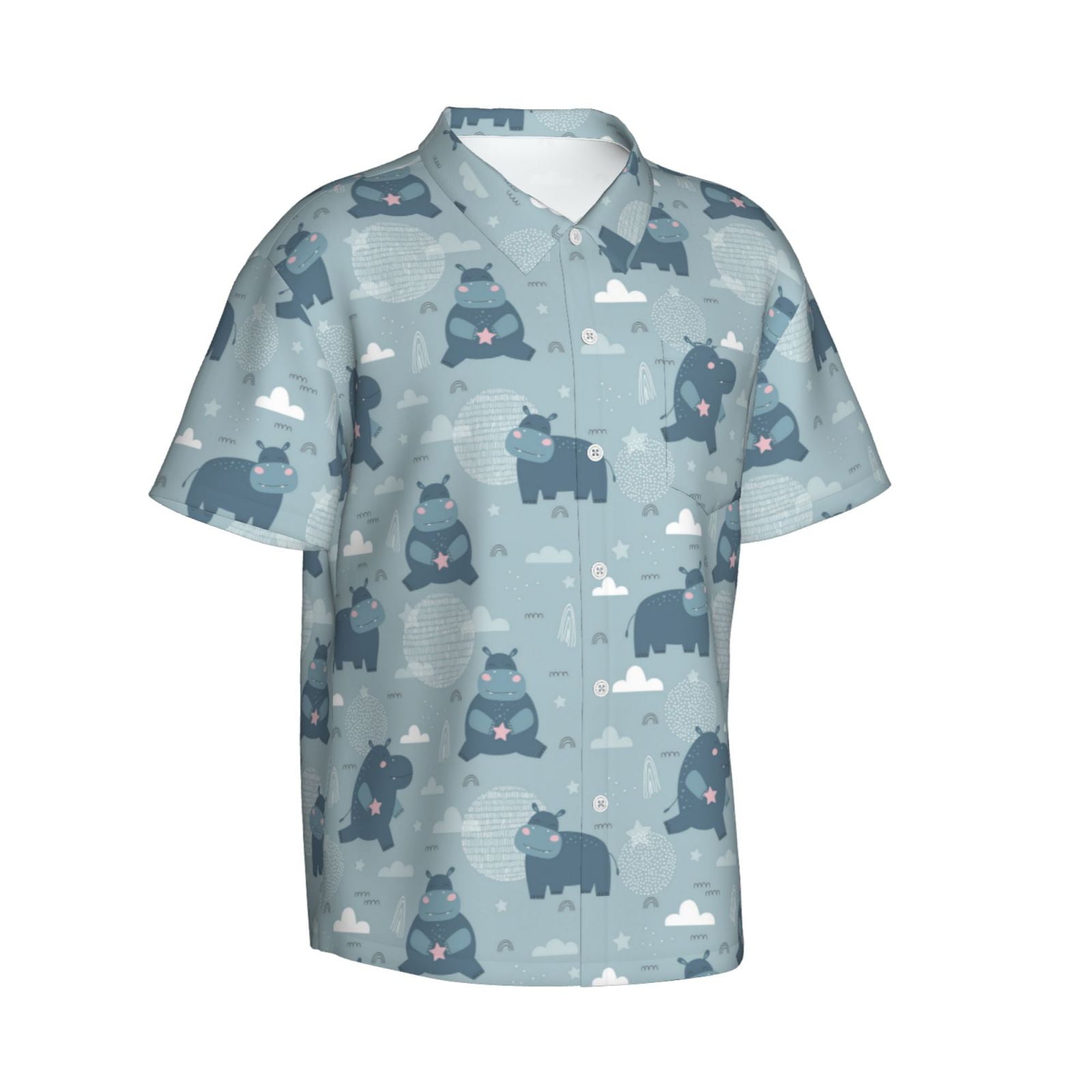 Lsque Cute Hippopotamus pattern Hawaiian Shirt for Men, Unisex Summer Beach Casual Short Sleeve