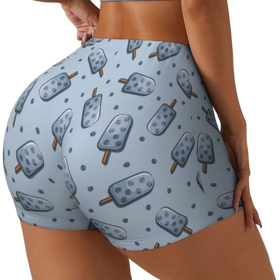 Lsque Cute Ice Cream Pattern High Waisted Biker Shorts for Women-Tummy Control Fitness Athletic Workout Running Yoga Gym Shorts,Moisture-Wicking-Small