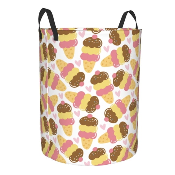 Lsque Cute Ice Cream pattern Laundry Hamper Basket, Tall Woven Rope Hamper Basket for Clothes, Lightweight Storage Basket, Collapsible Waterproof-Small