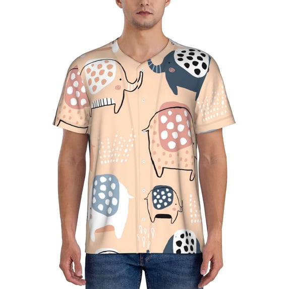 Lsque Cute Ink Drawn Elephants Pattern Mens Polo Golf Shirts Funny Graphics Shorts Sleeve Button Shirts Baseball T-shirt-4X-Large