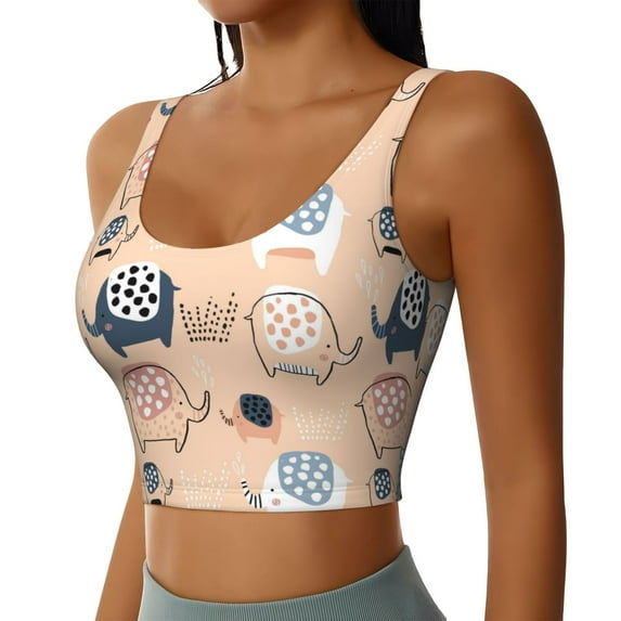 Lsque Cute Ink Drawn Elephants Printed Women'S Sports Bra, Compression, Moisture Wicking, High-Impact Sports Bra For Women,Supportive sports bra-Medium
