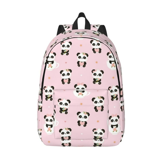 Lsque Cute Kawaii Panda Pattern Canvas Daypack, Durable Backpack, High-quality Versatile Backpack,Vintage Compact Backpack-Small