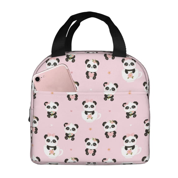 Lsque Cute Kawaii Panda Pattern Lunch Bag Women/Men Insulated Lunch Box,Small Leakproof Cooler Food Lunch Containers Reusable High Capacity Lunch Tote Bags