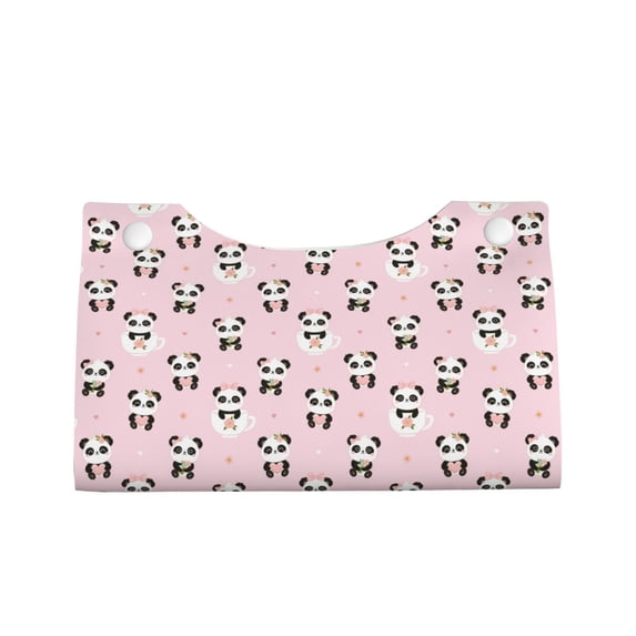 Lsque Cute Kawaii Panda Printed Long Tissue Box Cover Holder, Facial Paper Organizer Dispenser,Triangle with Bottom Belt, PVC Leather Decorative Organizer