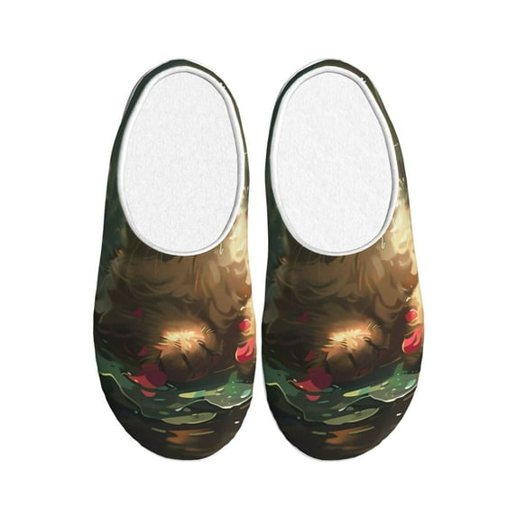 Lsque Cute Kitten Water Lilies Pattern Womens Comfort Cotton on Scuff With Memory Foam and Anti-skid Sole Slipper-37/38
