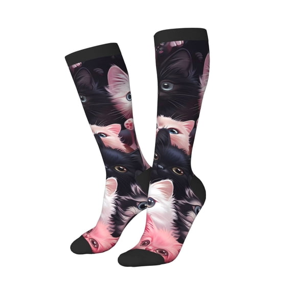 Lsque Cute Kittens Group Portrait Printed Crew Socks Men's Women's LightWeight Thin Casual Calf Socks ,Knee High Socks,Cotton Socks