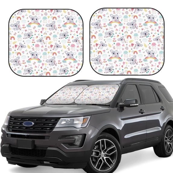 Lsque Cute Koala 2 PCS Windshield Sun Shade | CarFoldable Window Covers | Car Accessories Reflect UV for Universal Cars SUV Truck | Medium