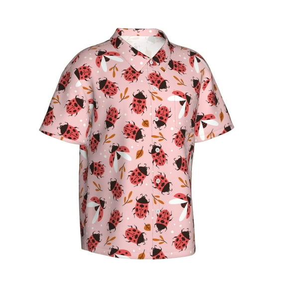 Lsque Cute Ladybugs 1 pattern Hawaiian Shirt for Men, Unisex Summer Beach Casual Short Sleeve Button Down Shirts-Large
