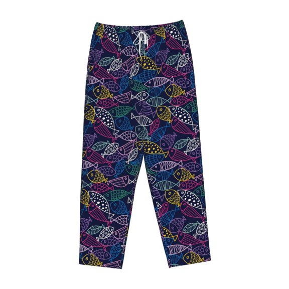 Lsque Cute Line Fish Print Women's Pajama Pants, Lounge Pant - Comfortable Home Wear,Elastic Waistband, Stylish Design-Medium