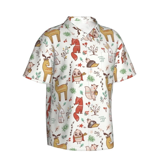 Lsque Cute Little Animals pattern Hawaiian Shirt for Men, Unisex Summer Beach Casual Short Sleeve Button Down Shirts-