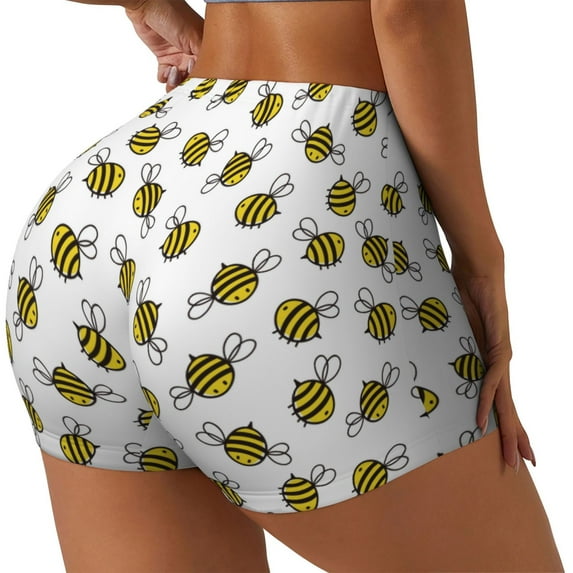 Lsque Cute Little Bee Pattern High Waisted Biker Shorts for Women-Tummy Control Fitness Athletic Workout Running Yoga Gym Shorts,Moisture-Wicking-X-Large