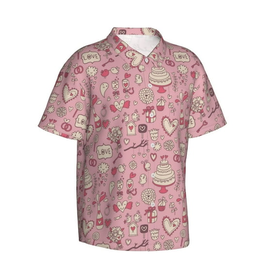 Lsque Cute Love pattern Hawaiian Shirt for Men, Unisex Summer Beach Casual Short Sleeve Button Down Shirts-XX-Large