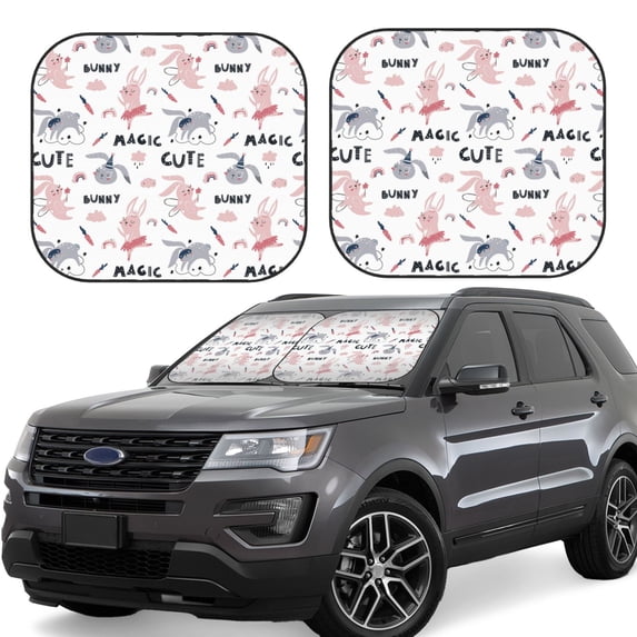 Lsque Cute Magic Bunny 2 PCS Windshield Sun Shade | CarFoldable Window Covers | Car Accessories Reflect UV for Universal Cars SUV Truck | Large