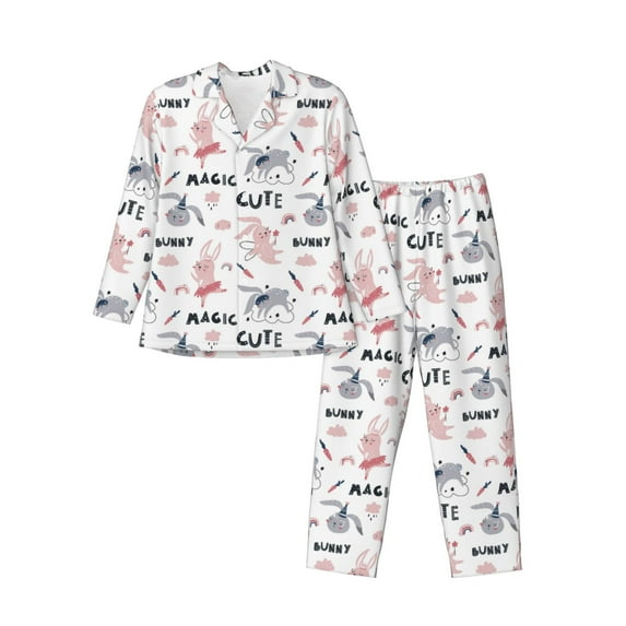 Lsque Cute Magic Bunny Pattern Long Sleeve Pajama Set for Men - Soft 2-Piece Sleepwear and Loungewear Set with Pockets, Comfy Nightwear-XX-Large