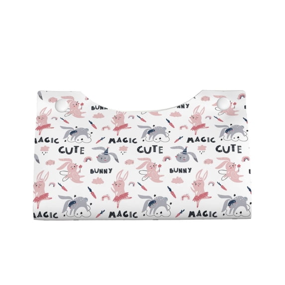 Lsque Cute Magic Bunny Printed Long Tissue Box Cover Holder, Facial Paper Organizer Dispenser,Triangle with Bottom Belt, PVC Leather Decorative Organizer