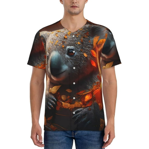 Lsque Cute Maple Leaf Koala Pattern Mens Polo Golf Shirts Funny Graphics Shorts Sleeve Button Shirts Baseball T-shirt-4X-Large