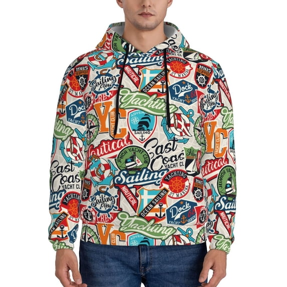 Lsque Cute Nautical Pattern Casual Men's Hoodie,Hooded Sweatshirt with Kangaroo Pocket,Pullover Hoodie-X-Large