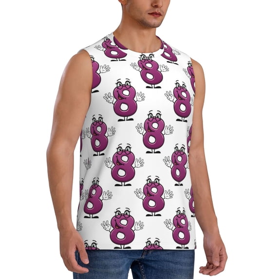 Lsque Cute Number 8 Print Men's Cotton Blend Sleeveless Muscle Shirts (S-3XL)- Moisture Wicking, Odor Protection, UPF 30+,Large