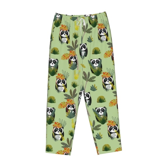 Lsque Cute Panda Bear In Greenery Forest Print Women's Pajama Pants, Lounge Pant - Comfortable Home Wear,Elastic Waistband, Stylish Design-XX-Large