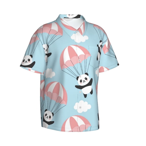 Lsque Cute Panda Flying in the Sky pattern Hawaiian Shirt for Men, Unisex Summer Beach Casual Short Sleeve Button Down Shirts-3X-Large