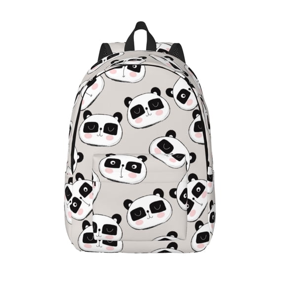 Lsque Cute Panda Pattern Canvas Daypack, Durable Backpack, High-quality Versatile Backpack,Vintage Compact Backpack-Medium