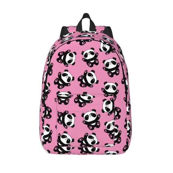 Lsque Cute Panda Pattern Canvas Daypack, Durable Backpack, High-quality Versatile Backpack,Vintage Compact Backpack-Medium