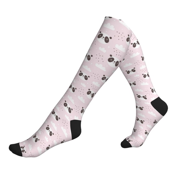 Lsque Cute Panda Pattern Sport Compression Socks for Men & Women 15-20 mmHg Knee High Nurse Pregnant Running Medical and Travel Athletic