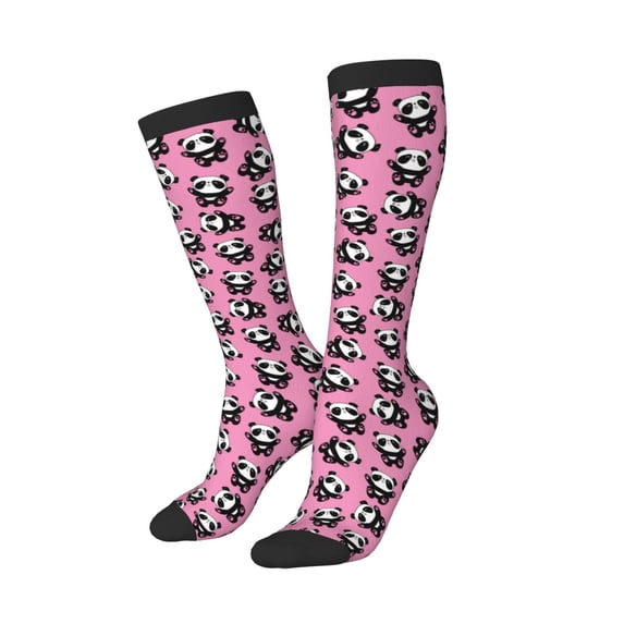 Lsque Cute Panda Printed Crew Socks Men's Women's LightWeight Thin Casual Calf Socks ,Knee High Socks,Cotton Socks