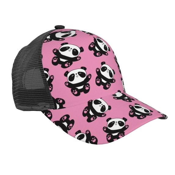 Lsque Cute Panda Printed Trucker Hat - Baseball Cap for Men Women - Breathable Mesh Side, Adjustable Fit - for Casual Wear