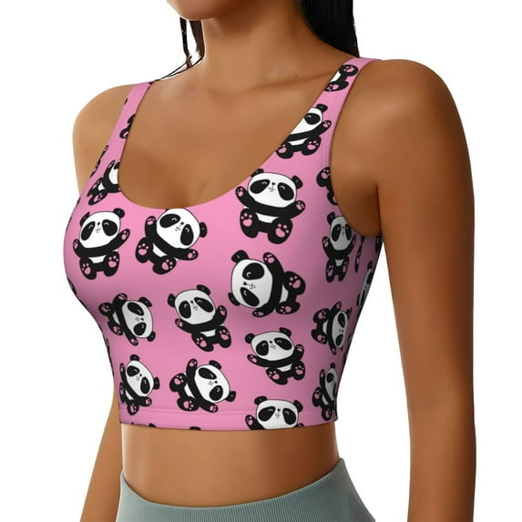 Lsque Cute Panda Printed Women'S Sports Bra, Compression, Moisture Wicking, High-Impact Sports Bra For Women,Supportive sports bra-Medium