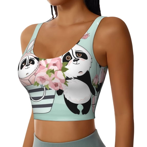 Lsque Cute Panda Printed Women'S Sports Bra, Compression, Moisture Wicking, High-Impact Sports Bra For Women,Supportive sports bra-X-Large