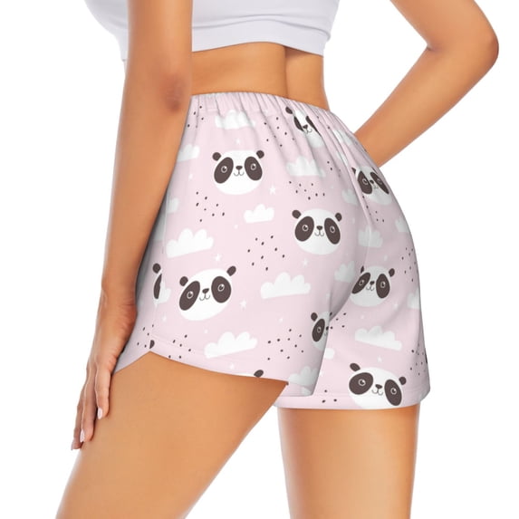 Lsque Cute Panda Printed Women's Running Shorts with Liner Pockets,Elastic Quick Dry Workout Athletic Gym Yoga Shorts,Womens High Waist Shorts-XX-Large