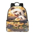 thumbnail image 1 of Lsque Cute Panda Sunflower Pattern Backpack – School Travel Canvas Daypack with Ergonomic Padded Straps, Multiple Compartments & Leather Handle, 1 of 5