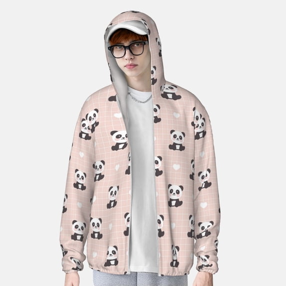 Lsque Cute Panda UPF 50+ Lightweight Sun Protection Men's Women's Long Sleeve Shirt, Hoodie Performance -Medium