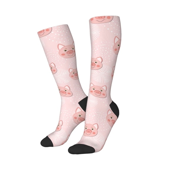 Lsque Cute Pig Face Printed Crew Socks Men's Women's LightWeight Thin Casual Calf Socks ,Knee High Socks,Cotton Socks